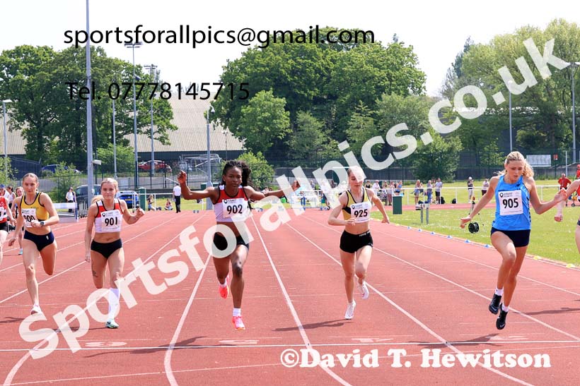 Womens Seniors 100 metres, 2024 North Eastern Track and Field Champs., Middlesbrough.  Photo: David T. Hewitson/Sports for All Pics
